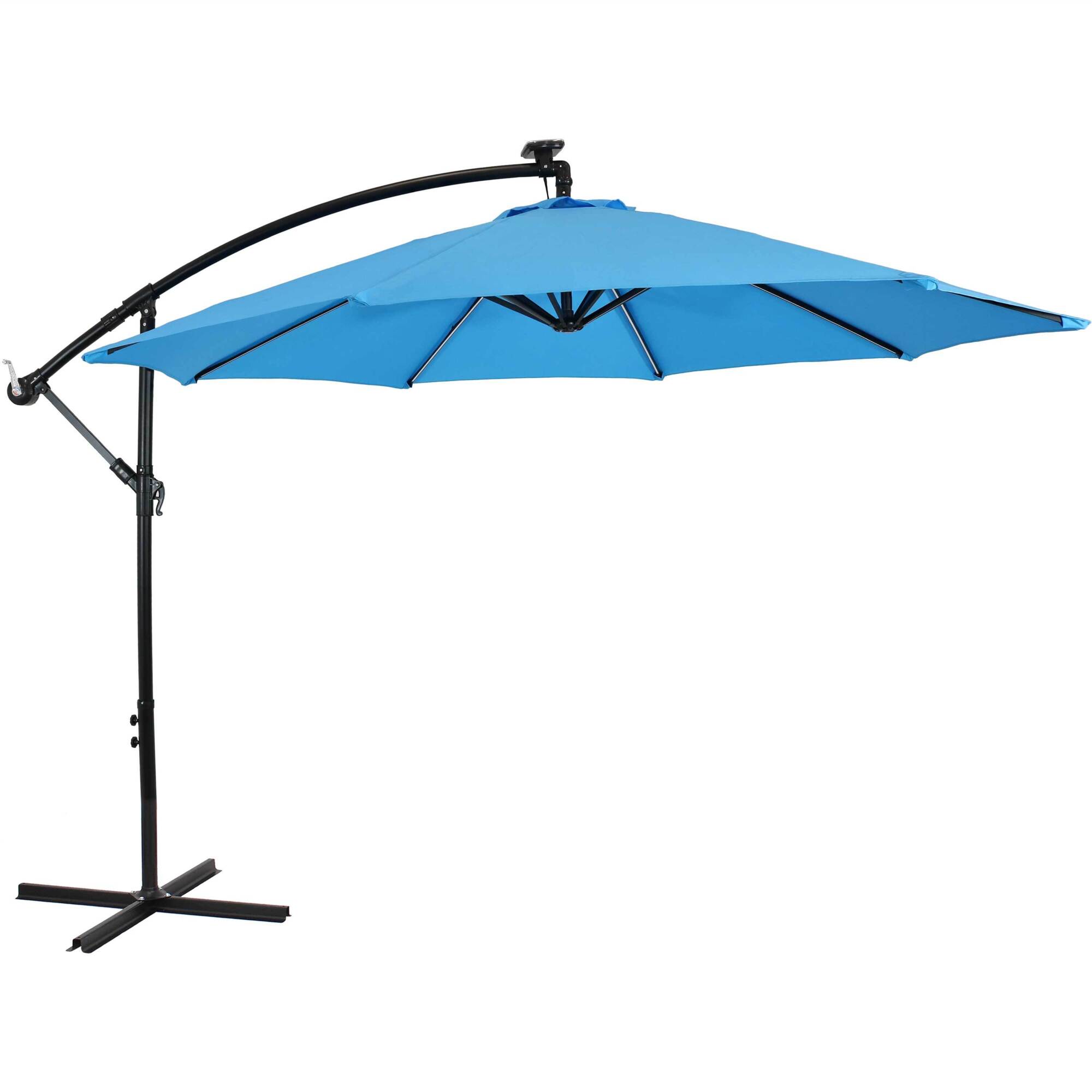 Sunnydaze Decor, 9ft. Offset Patio Umbrella with Solar Lights - Azure, Canopy Diameter 9.5 ft, Shape Octagon, Model# RUL-987